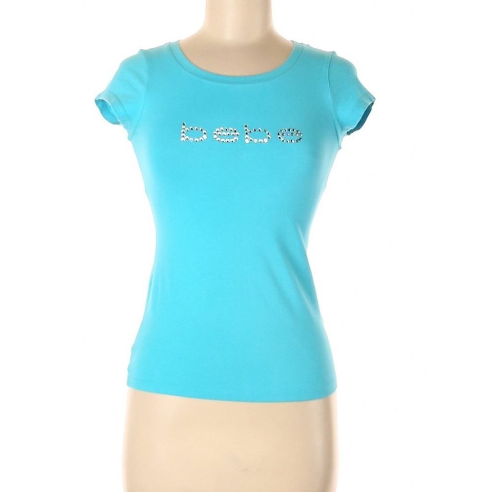 Bebe Rhinestone Logo Tee Top - Picture 2 of 3